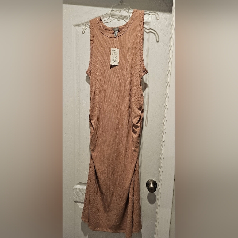 Sleeveless Tan Ribbed Dress